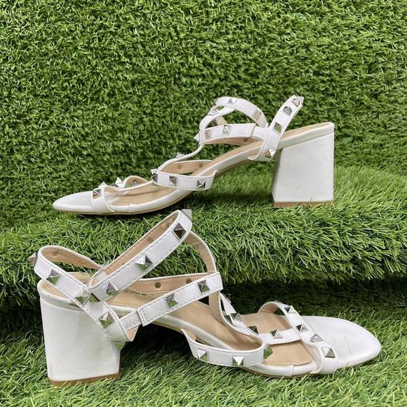 Public Desire Ivory Leather Strappy Stud High Heel Pointed Toe Courts Size UK 8 - Picture 2 of 4